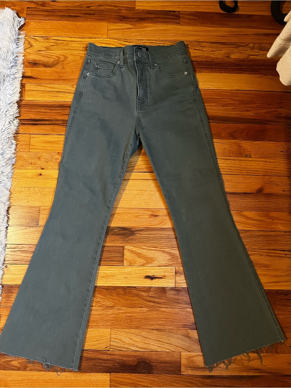 Veronica Beard-Carson Ankle Flare High Rise Jeans in Olive